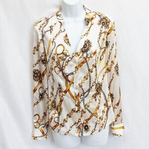 Cache Vgt Y2K 90s Button Up Equestrian Scarf Western Silk Shirt V-Neck Size M